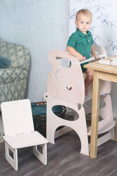 Helper tower, Toddler Step Stool, Kitchen Helper, Montessori learning stool, chair all-in-one, highchair,  feeding chair, Table